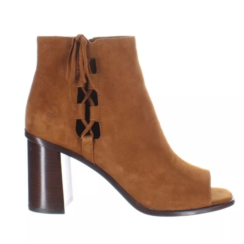Frye Womens Amy Side Ghillie Suede Open Toe Heeled Ankle Booties Luxury #757
